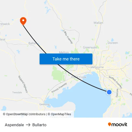 Aspendale to Bullarto map