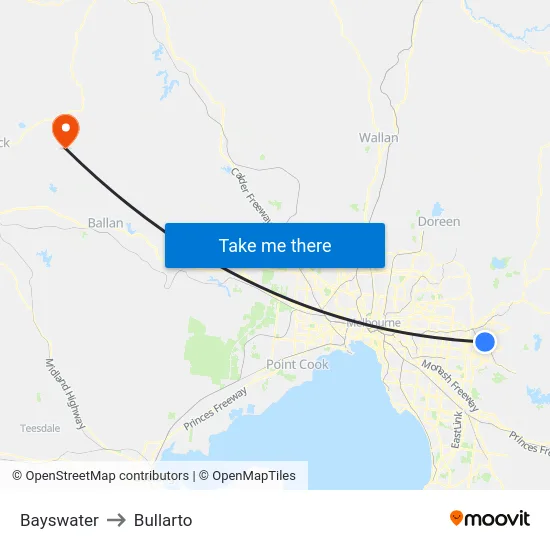 Bayswater to Bullarto map