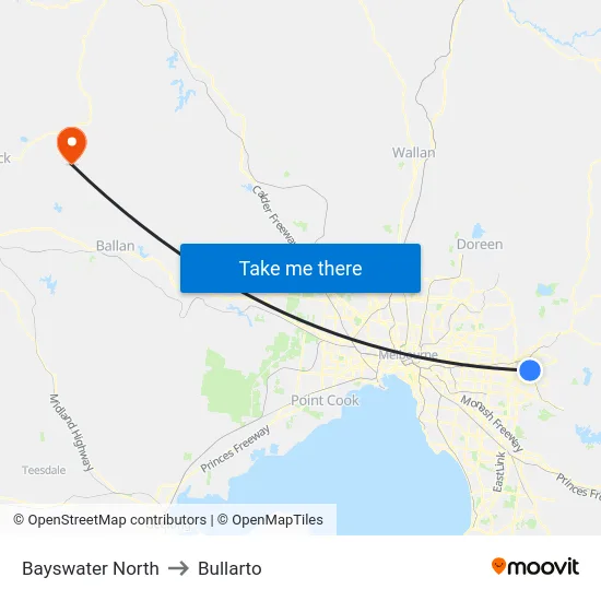 Bayswater North to Bullarto map