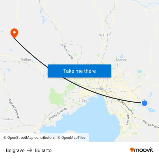 Belgrave to Bullarto map