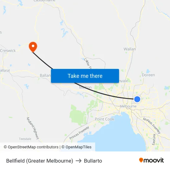 Bellfield (Greater Melbourne) to Bullarto map