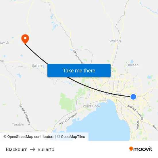 Blackburn to Bullarto map