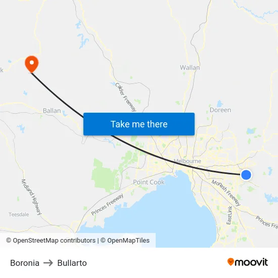 Boronia to Bullarto map