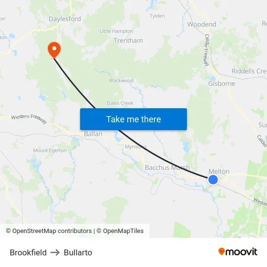 Brookfield to Bullarto map