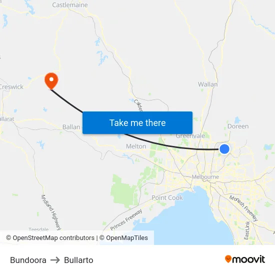 Bundoora to Bullarto map