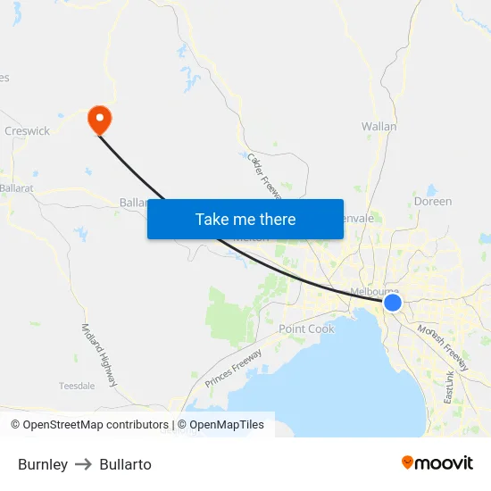 Burnley to Bullarto map