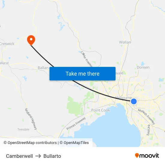 Camberwell to Bullarto map