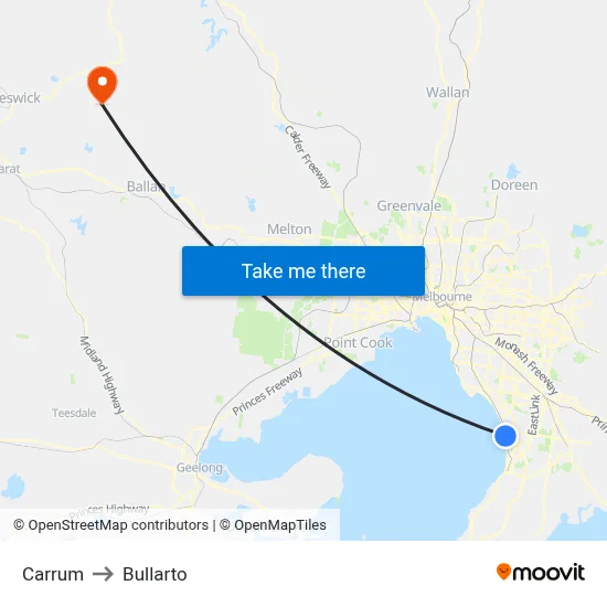 Carrum to Bullarto map