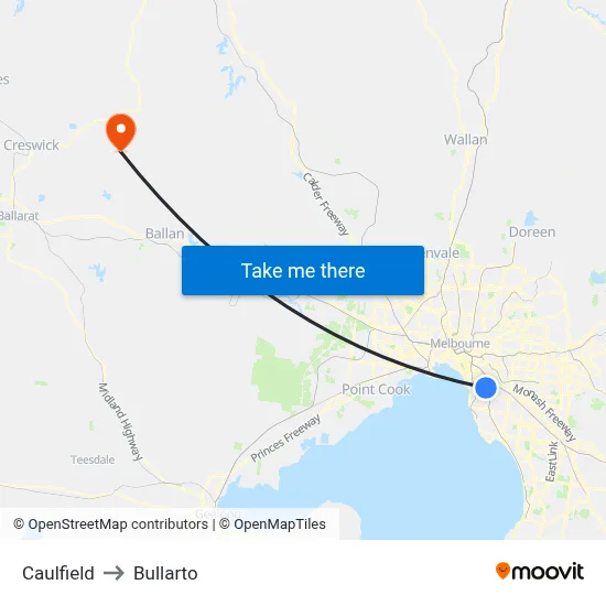 Caulfield to Bullarto map