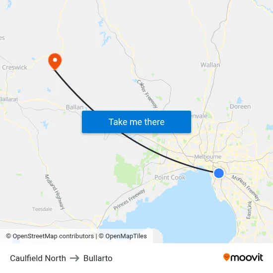 Caulfield North to Bullarto map