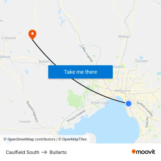 Caulfield South to Bullarto map