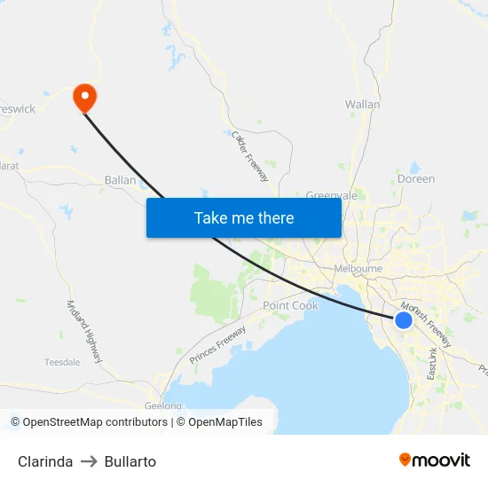 Clarinda to Bullarto map