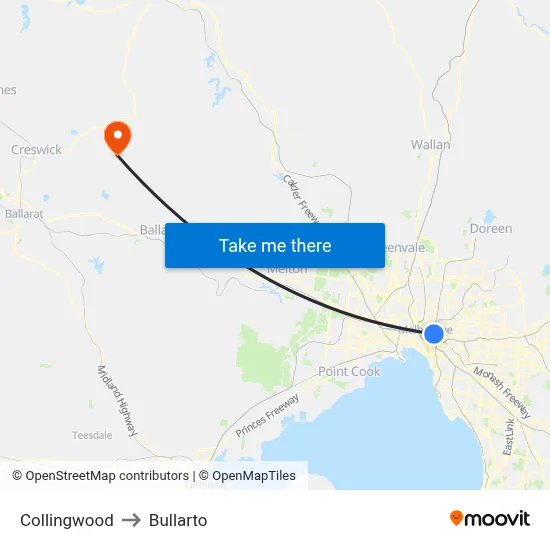 Collingwood to Bullarto map