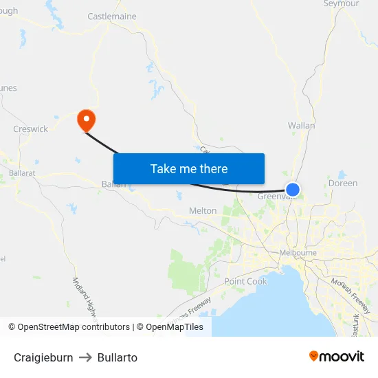Craigieburn to Bullarto map