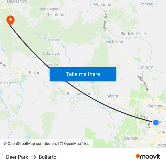 Deer Park to Bullarto map