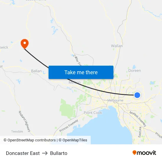 Doncaster East to Bullarto map