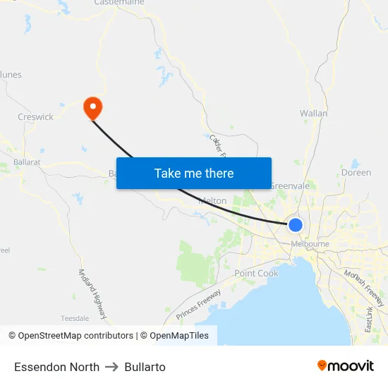 Essendon North to Bullarto map