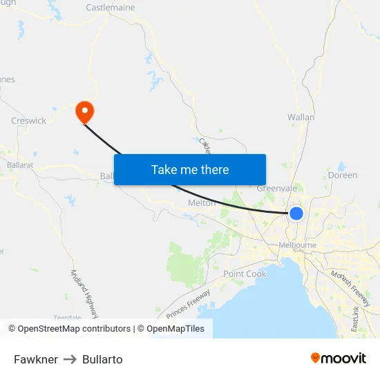 Fawkner to Bullarto map