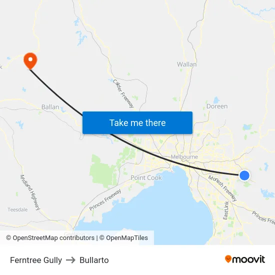 Ferntree Gully to Bullarto map