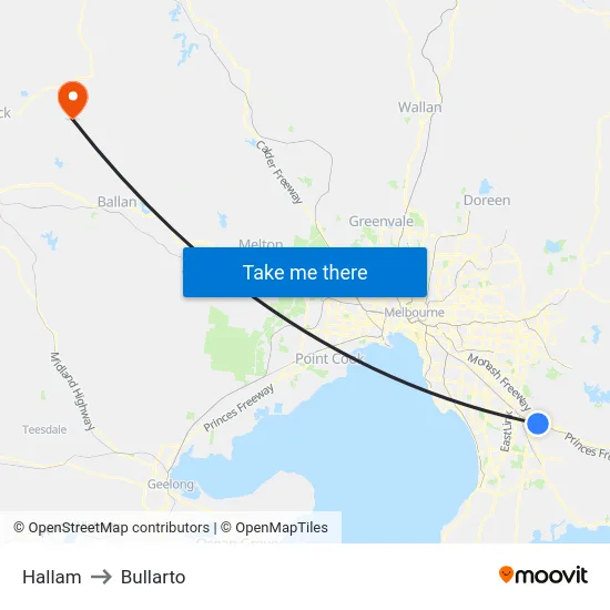 Hallam to Bullarto map