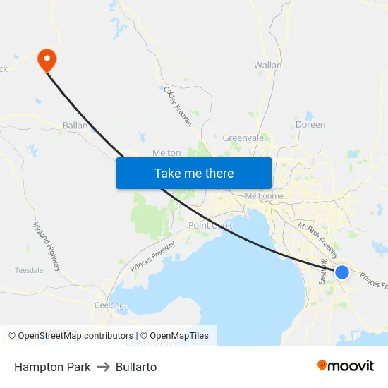 Hampton Park to Bullarto map