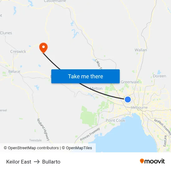 Keilor East to Bullarto map