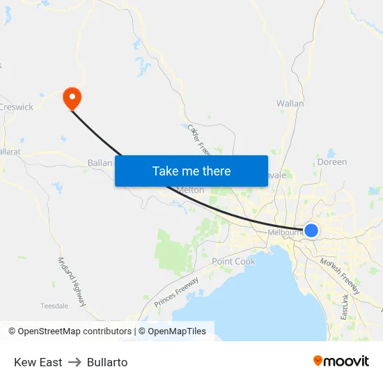 Kew East to Bullarto map