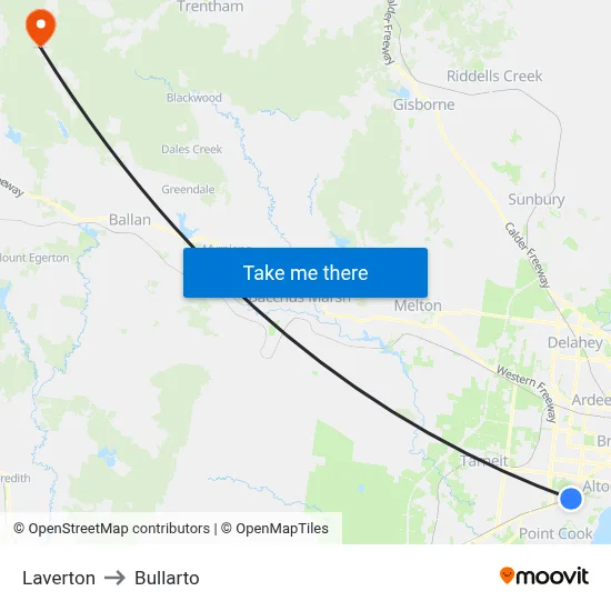 Laverton to Bullarto map