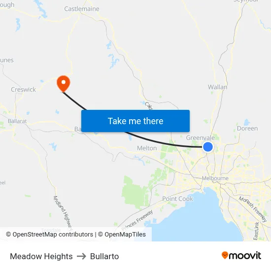 Meadow Heights to Bullarto map