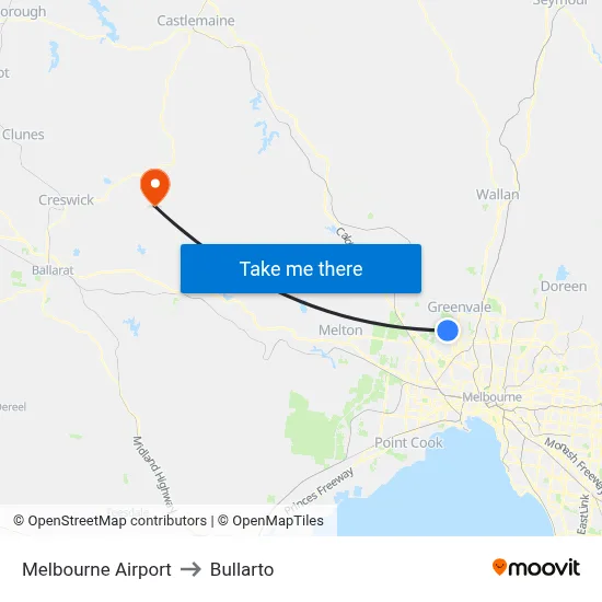 Melbourne Airport to Bullarto map
