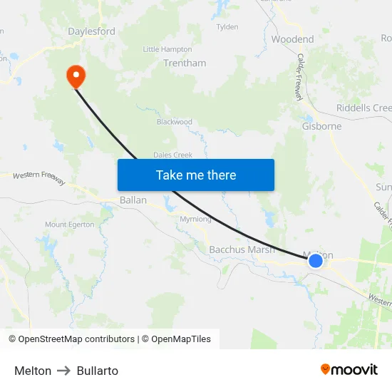 Melton to Bullarto map
