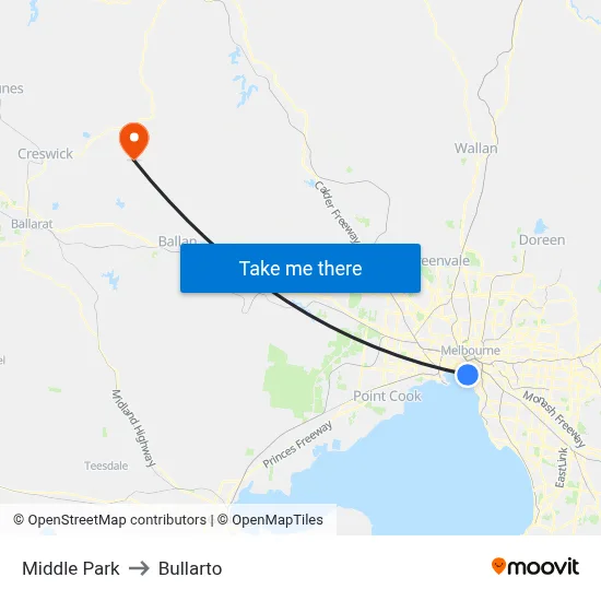 Middle Park to Bullarto map