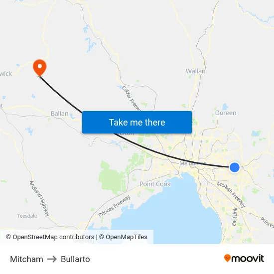 Mitcham to Bullarto map