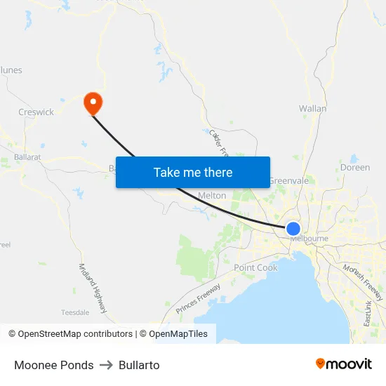 Moonee Ponds to Bullarto map