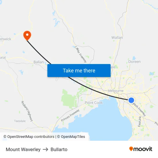 Mount Waverley to Bullarto map