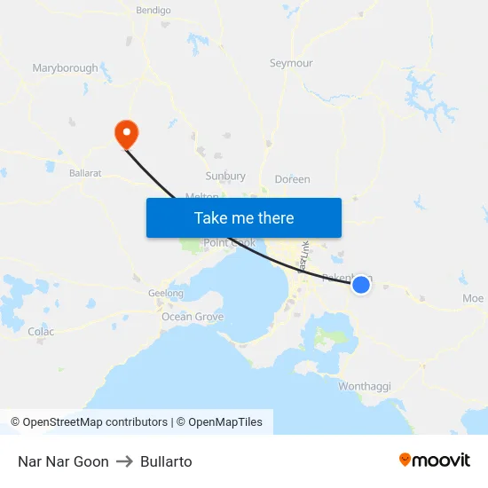 Nar Nar Goon to Bullarto map