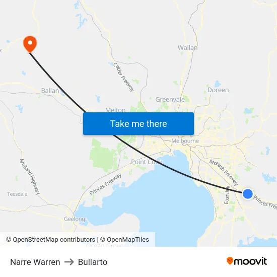 Narre Warren to Bullarto map
