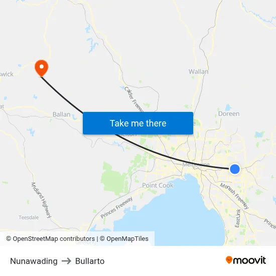 Nunawading to Bullarto map