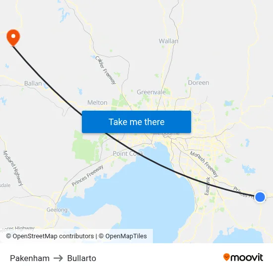 Pakenham to Bullarto map