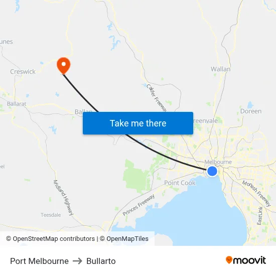Port Melbourne to Bullarto map
