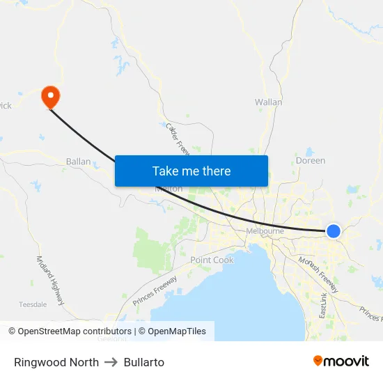 Ringwood North to Bullarto map