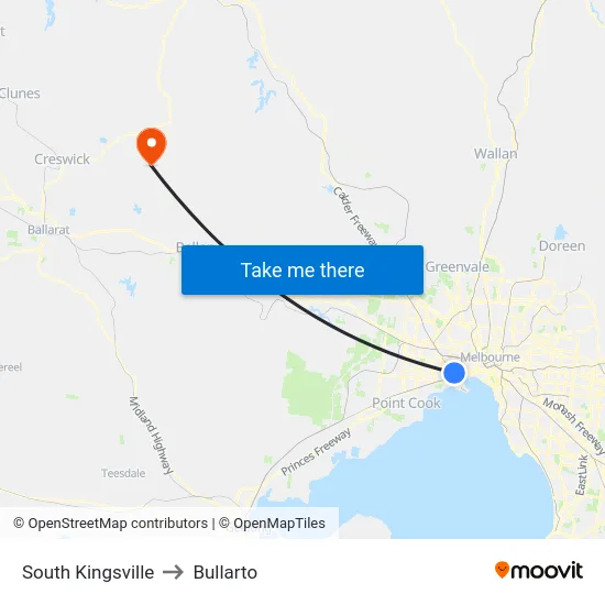 South Kingsville to Bullarto map
