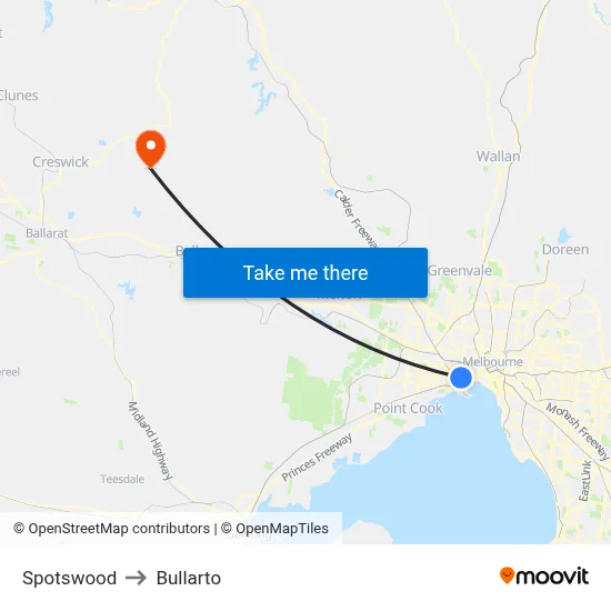 Spotswood to Bullarto map