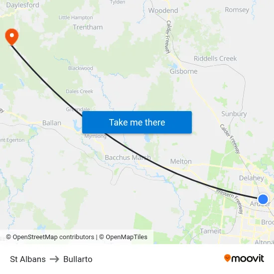 St Albans to Bullarto map
