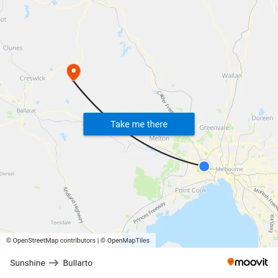 Sunshine to Bullarto map