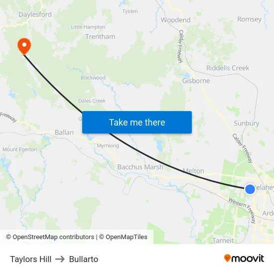 Taylors Hill to Bullarto map