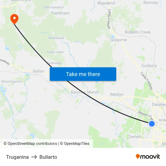 Truganina to Bullarto map