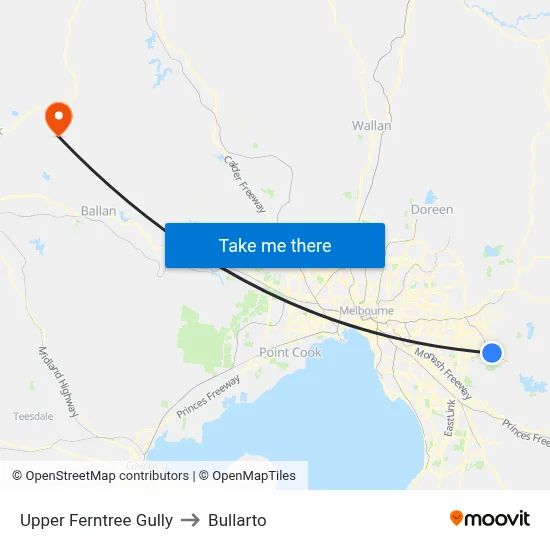 Upper Ferntree Gully to Bullarto map