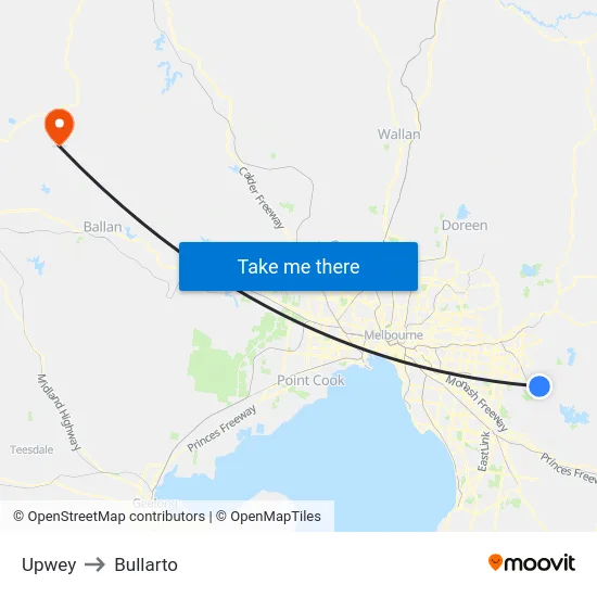 Upwey to Bullarto map