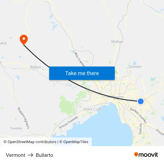 Vermont to Bullarto map